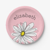 Roze en Witte Whimsical Daisy met aangepaste tekst Papieren Bordje (Voorkant)