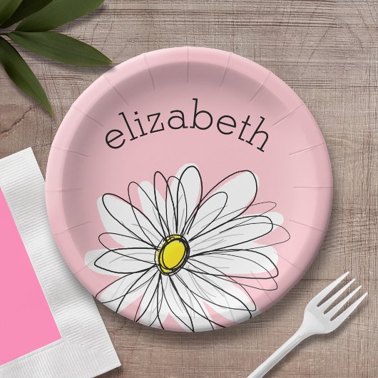 Roze en Witte Whimsical Daisy met aangepaste tekst Papieren Bordje