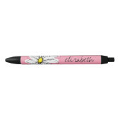 Roze en Witte Whimsical Daisy met aangepaste tekst Zwarte Inkt Pen (Voorkant)