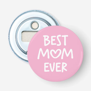 Roze en Witte Whimsical Hart Beste Moeder Ooit Button Flesopener
