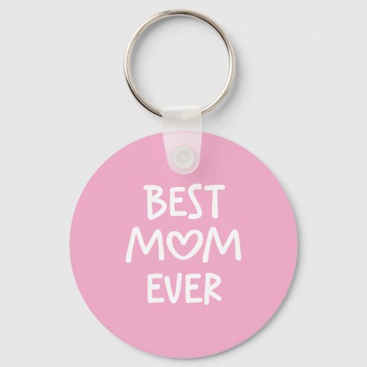 Roze en Witte Whimsical Hart Beste Moeder Ooit Fot Sleutelhanger (Voorkant)