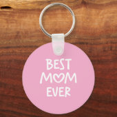 Roze en Witte Whimsical Hart Beste Moeder Ooit Fot Sleutelhanger (Voorkant)