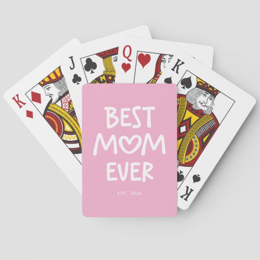 Roze en Witte Whimsical Hart Beste Moeder Ooit Pokerkaarten (Achterkant)