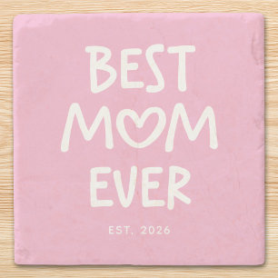 Roze en Witte Whimsical Hart Beste Moeder Ooit Stenen Onderzetter