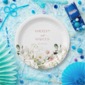 Roze en witte wilde bloemen bruiloft receptie papieren bordje (Feest)