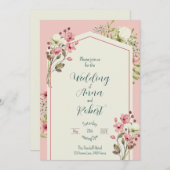 Roze en witte wilde bloemen geometrische bruiloft kaart (Voorkant / Achterkant)