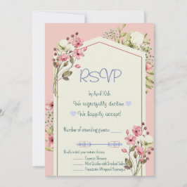 Roze en Witte Wilde Bloemen Geometrische RSVP Kaar Kaart
