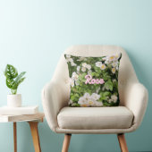 Roze en witte wilde Rozen op groene aangepaste naa Kussen (Stoel)