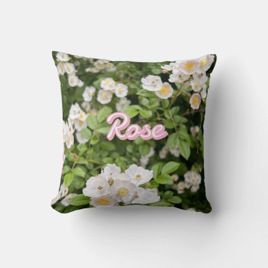 Roze en witte wilde Rozen op groene aangepaste naa Kussen (Voorkant)