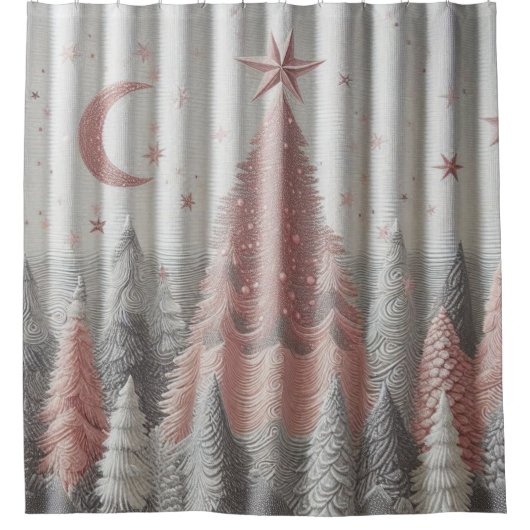 Roze en witte Winter Kerst Douche Gordijn (Voorkant)