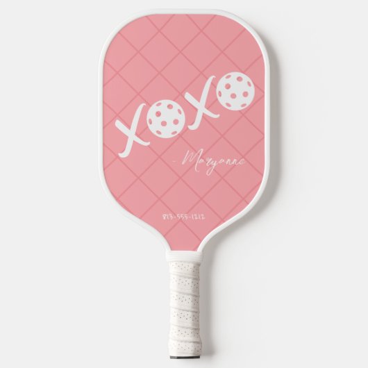 Roze en Witte XOXO Persoonlijke handtekening Pickleball Paddle (Voorkant)
