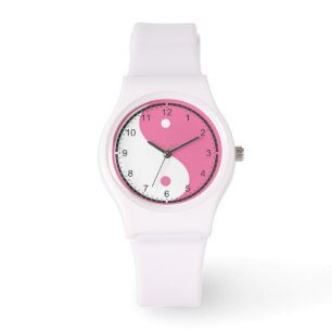 Roze en witte yin en Yang Horloge