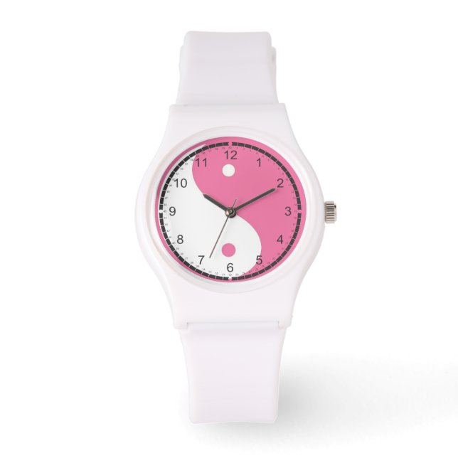 Roze en witte yin en Yang Horloge (Voorkant)