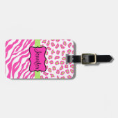 Roze en witte Zebra en Cheeta Huid op maat Bagagelabel (Voorkant horizontaal)