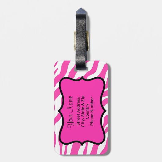 Roze en witte Zebra en Cheeta Huid op maat Bagagelabel (Achterkant verticaal)