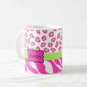 Roze en witte Zebra en Cheeta Huid op maat Koffiemok (Voorkant links)
