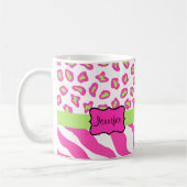 Roze en witte Zebra en Cheeta Huid op maat Koffiemok (Links)