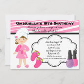 Roze en witte Zebra meisjes Spa nodigen uit Kaart (Voorkant)