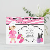 Roze en witte Zebra meisjes Spa nodigen uit Kaart (Staand voorkant)