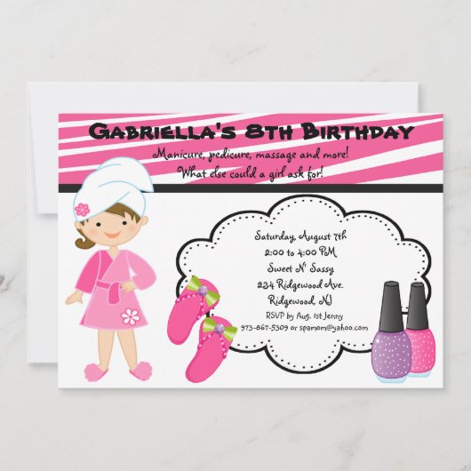 Roze en witte Zebra meisjes Spa nodigen uit Kaart (Voorkant)