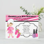 Roze en witte Zebra meisjes Spa nodigen uit Kaart (Staand voorkant)