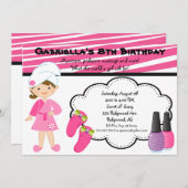 Roze en witte Zebra meisjes Spa nodigen uit Kaart (Voorkant / Achterkant)