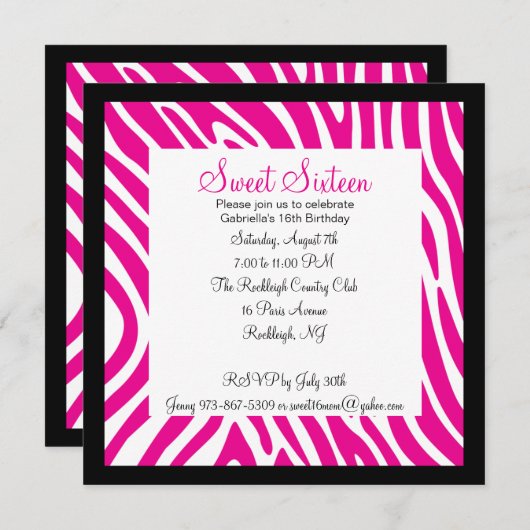 Roze en witte Zebra meisjes Zestiende verjaardag Kaart (Voorkant / Achterkant)