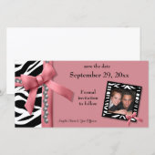 Roze en witte Zebra Sla de datumkaart op Save The Date (Voorkant / Achterkant)