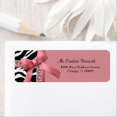 Roze en witte Zebra streep met zilveren Pareltjes Etiket (Insitu)