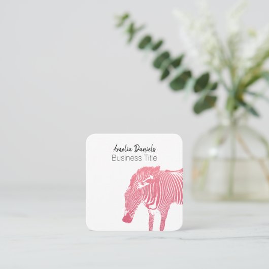 Roze en witte Zebra Vierkante Visitekaartje (Staand voorkant)