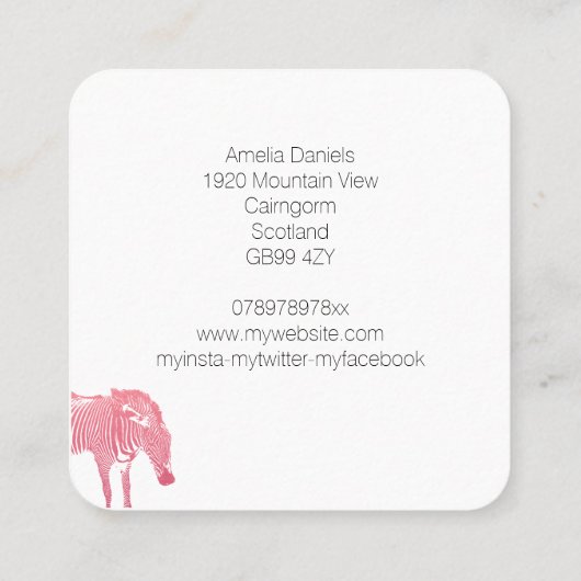 Roze en witte Zebra Vierkante Visitekaartje (Achterkant)