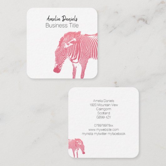 Roze en witte Zebra Vierkante Visitekaartje (Voorkant / Achterkant)