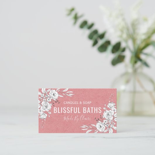 Roze en witte zeep en kaars visitekaartje (Staand voorkant)