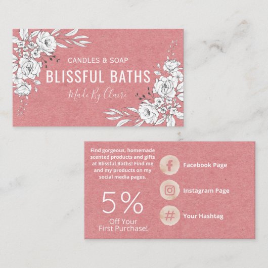 Roze en witte zeep en kaars visitekaartje (Voorkant / Achterkant)