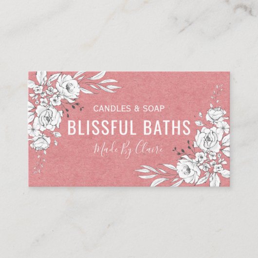 Roze en witte zeep en kaars visitekaartje (Voorkant)