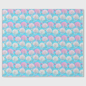 Roze en witte zeeschelpen op turquoise cadeaupapier (Vlak)