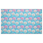 Roze en witte zeeschelpen op turquoise stof (Fat Quarter)
