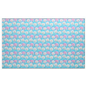 Roze en witte zeeschelpen op turquoise stof (Yard (91,4 cm))
