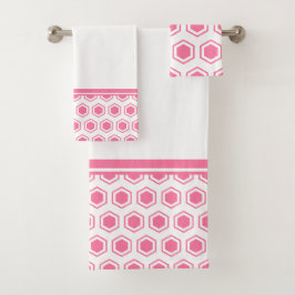 Roze en Witte Zeshoekige Patroon Bad Handdoek