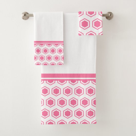 Roze en Witte Zeshoekige Patroon Bad Handdoek (Insitu)