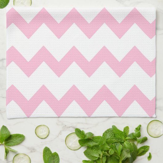 Roze en witte zigzag chevron ontwerp theedoek (Gevouwen)
