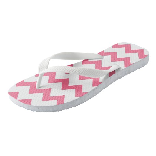 Roze en witte zigzag-chevron teenslippers (Schuin)