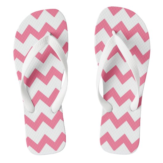 Roze en witte zigzag-chevron teenslippers (Voetbed)