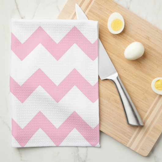 Roze en witte zigzag-chevron theedoek (Quarter Fold)