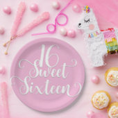 Roze en witte zoete 16-jarige partij papieren bordje (Feest)