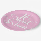 Roze en witte zoete 16-jarige partij papieren bordje (Gekanteld)