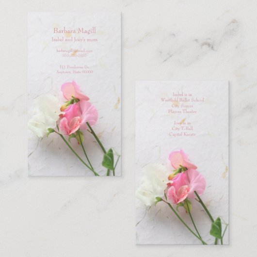 Roze en witte zoete erwten moeder contactkaartje (Voorkant / Achterkant)
