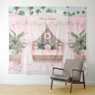 Roze en Witte Zomer Zwembad Cabana Wandkleed