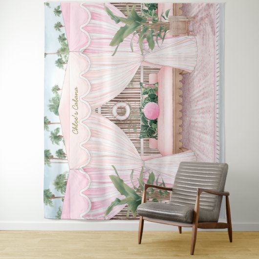 Roze en Witte Zomer Zwembad Tuinhuisje Wandkleed (In situ)