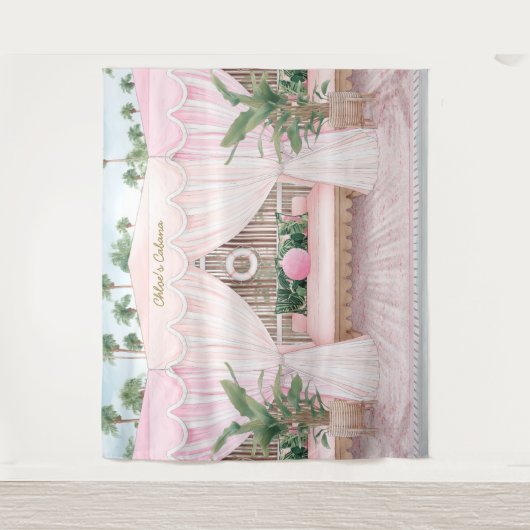 Roze en Witte Zomer Zwembad Tuinhuisje Wandkleed (Voorkant)